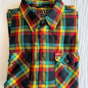Dixxon Men’s Plaid Button-Up Shirt in Black, Red & Teal